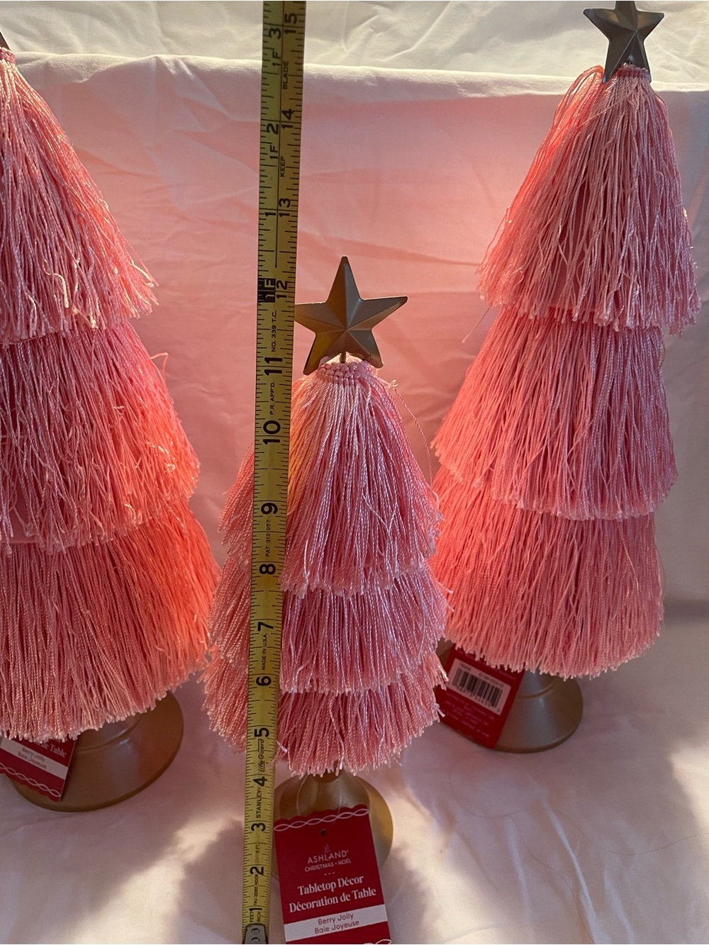 NWT 3 Ashland Pink Tassel Tabletop Trees with Gold Stars - Picture 14 of 14